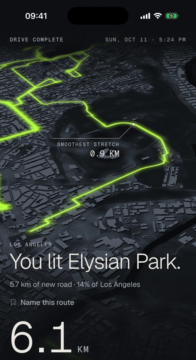 OVERDRIVE Results: You lit Elysian Park. 6.1 km, 5.7 km of new road, 14% of Los Angeles