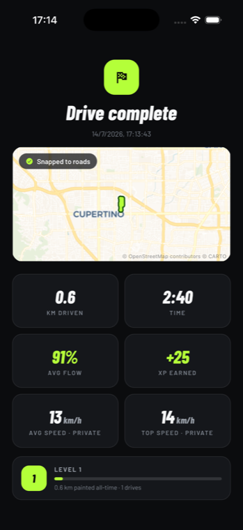 Drive summary with a flow score