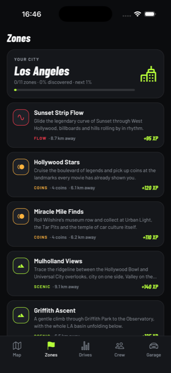 Zones and cities in OVERDRIVE
